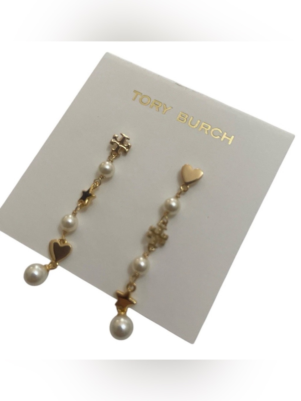 Tory Burch Gold-tone Pearl Drop Earrings with Heart & Star Charms